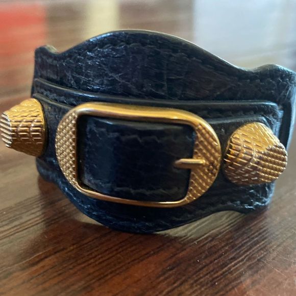 Balenciaga Arena Giant Black Leather Bracelet w Gold Hardware + Buckle Closure - Picture 1 of 6